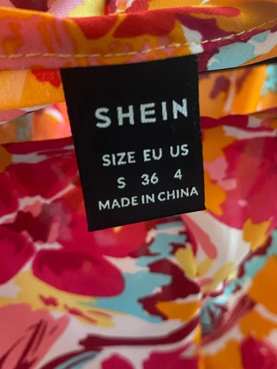 SHEIN Pink & Yellow Floral Ruffle-Sleeve Blouse - Picture 3 of 4